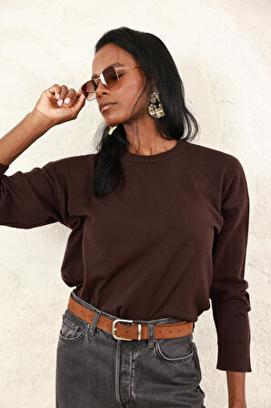 Acı Kahve Bisiklet Yaka Lyocell İplik Triko 