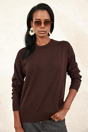 Acı Kahve Bisiklet Yaka Lyocell İplik Triko 