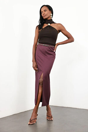 Mürdüm Yırtmaçlı Kalem Etek 41093