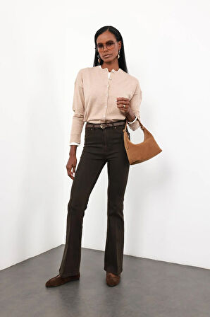 Kahverengi Full Likra Toparlayan Flare Jean 7578