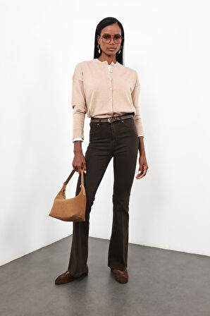 Kahverengi Full Likra Toparlayan Flare Jean 7578