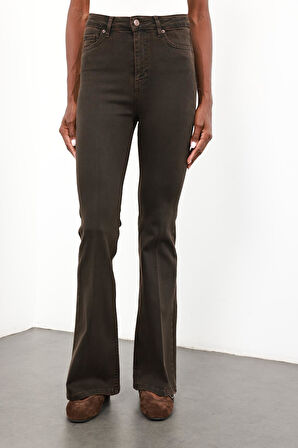 Kahverengi Full Likra Toparlayan Flare Jean 7578