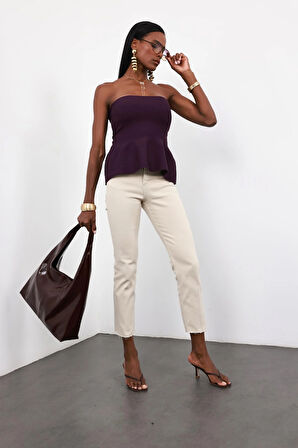 Bej Yüksek Bel Boyfit Jean 