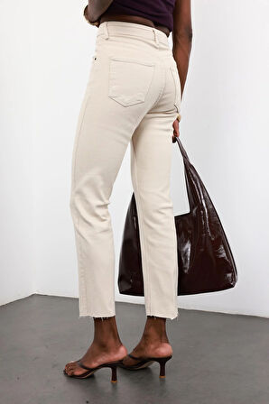 Bej Yüksek Bel Boyfit Jean 