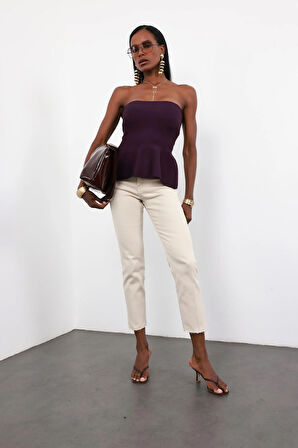 Bej Yüksek Bel Boyfit Jean 