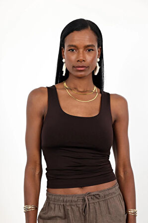 Kahverengi Sıfır Kol Jarse Atlet 015