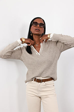 Vizon Çift Yakalı Düğmeli Triko 1074