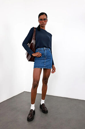 Lacivert Uzun Kollu Basic Tişört 0182