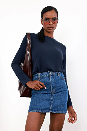 Lacivert Uzun Kollu Basic Tişört 0182