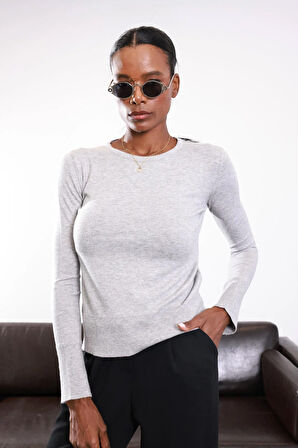 Gri Core-Spun İplikli Basic Klasik Triko 1147