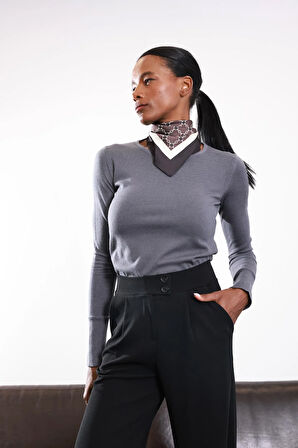 Füme Core-Spun İplikli Basic Klasik Triko 1147