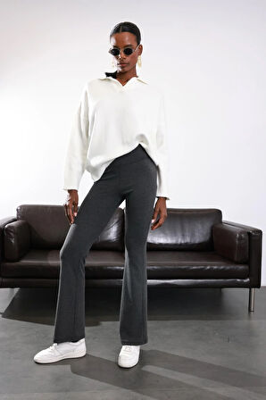 Antrasit İspanyol Paça Tayt Pantolon 