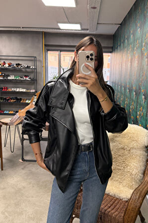 Siyah Dik Yaka Bomber Ceket 