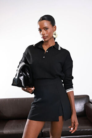 Siyah Önü Yırtmaçlı Şort Etek 5179