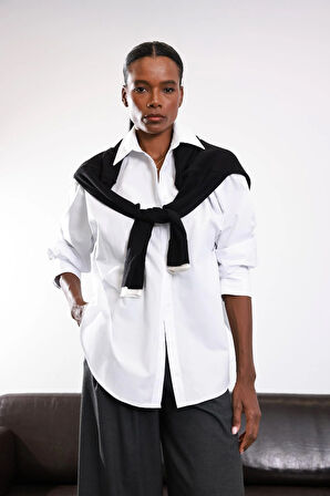 Beyaz Oversize Poplin Gömlek 8008