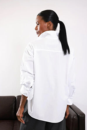 Beyaz Oversize Poplin Gömlek 8008