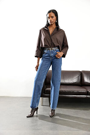 Mavi Yüksek Bel Düz Kesim Jean 