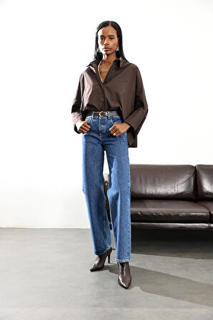 Mavi Yüksek Bel Düz Kesim Jean 