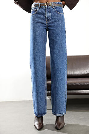 Mavi Yüksek Bel Düz Kesim Jean 