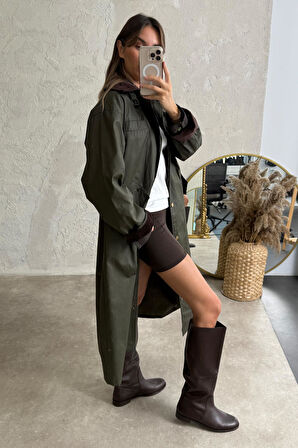 Haki Yağlı Midi Boy Mont 