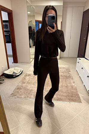 Acı Kahve Beli Büzdürmeli Modal Görünümlü Takım 220600