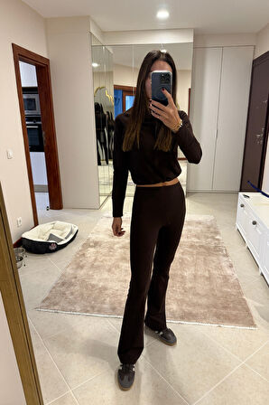 Acı Kahve Beli Büzdürmeli Modal Görünümlü Takım 220600