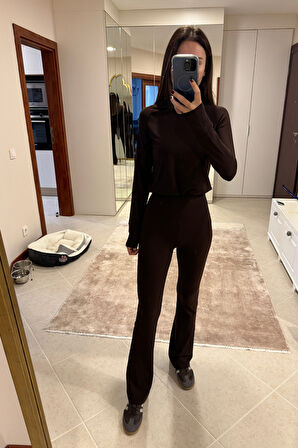 Acı Kahve Beli Büzdürmeli Modal Görünümlü Takım 220600