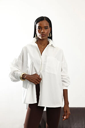 Beyaz Oversize Poplin Gömlek 4008