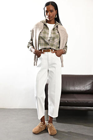 Beyaz Yüksek Bel Baggy Jean RM3004