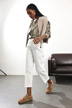 Beyaz Yüksek Bel Baggy Jean RM3004