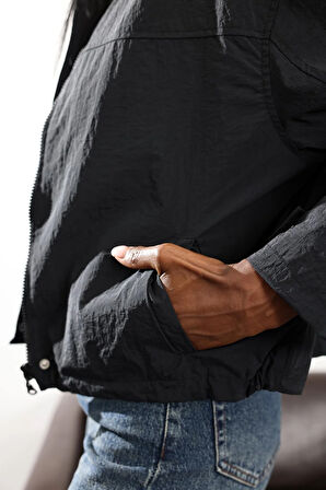 Siyah Dik Yaka Bomber Yağmurluk 1225