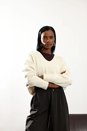 Bej V Yaka Oversize Kazak 2534