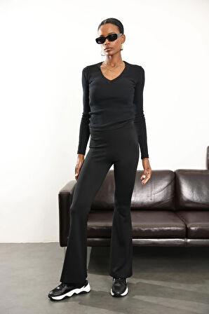 Siyah İspanyol Paça Tayt Pantolon 2511