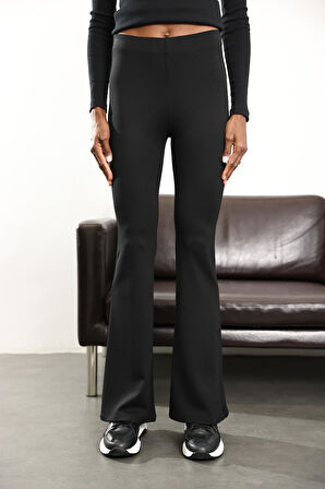 Siyah İspanyol Paça Tayt Pantolon 2511