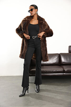 Kahverengi Midi Boy Hacimli Kürk 