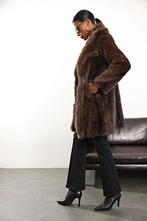 Kahverengi Midi Boy Hacimli Kürk 