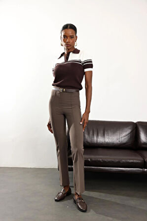 Kahverengi Çimalı Kumaş Pantolon 