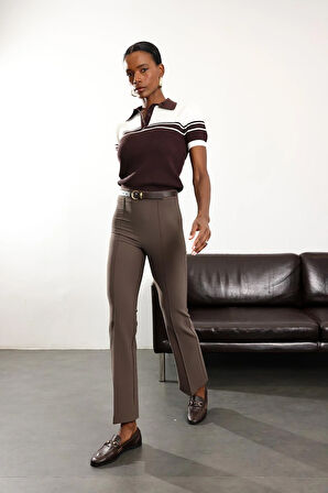 Kahverengi Çimalı Kumaş Pantolon 