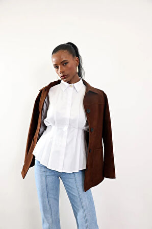 Beyaz Pileli Poplin Gömlek 3197