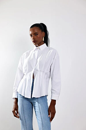 Beyaz Pileli Poplin Gömlek 3197