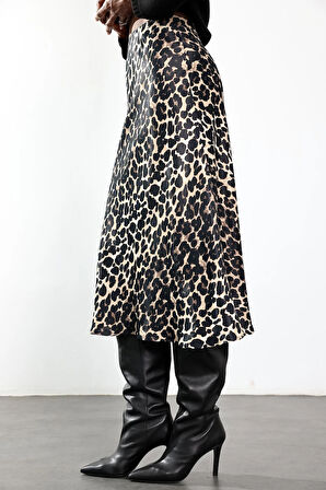 Kahverengi Leopar Desen Saten Etek 17538