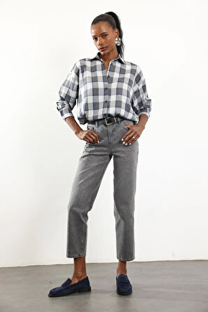 Gri Ekose Desenli Gömlek 6648