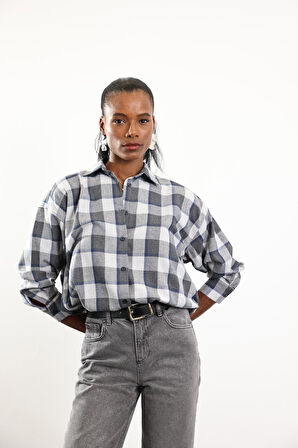 Gri Ekose Desenli Gömlek 6648