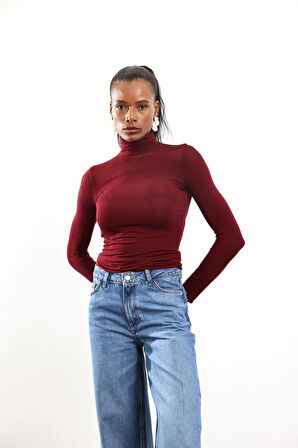 Bordo Boğazlı Transparan Bluz 25226