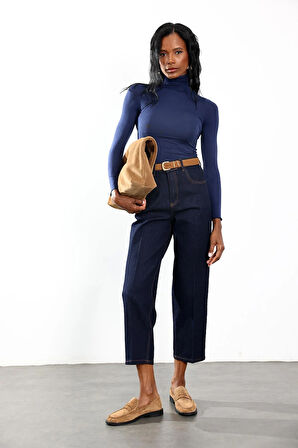 Lacivert Boğazlı Transparan Bluz 25226