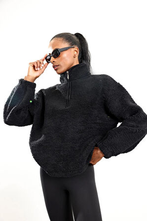 Siyah Fermuarlı Polar Sweatshirt 7429