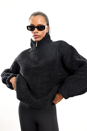 Siyah Fermuarlı Polar Sweatshirt 7429