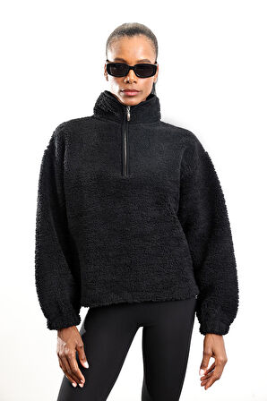 Siyah Fermuarlı Polar Sweatshirt 7429