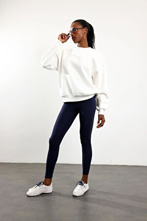 Beyaz Parçalı Basic Sweatshirt 3408