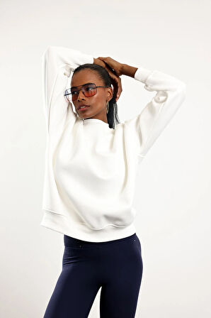 Beyaz Parçalı Basic Sweatshirt 3408